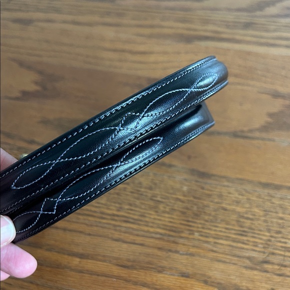 Tory English Bridle Black Leather Belt with White Stitching - Picture 2 of 6